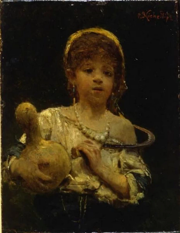 Francesco Paolo Michetti - Contadinella con zucca, Museo Nazionale della Scienza e della Tecnologia Leonardo da Vinci. Collezione Rossi, Milano